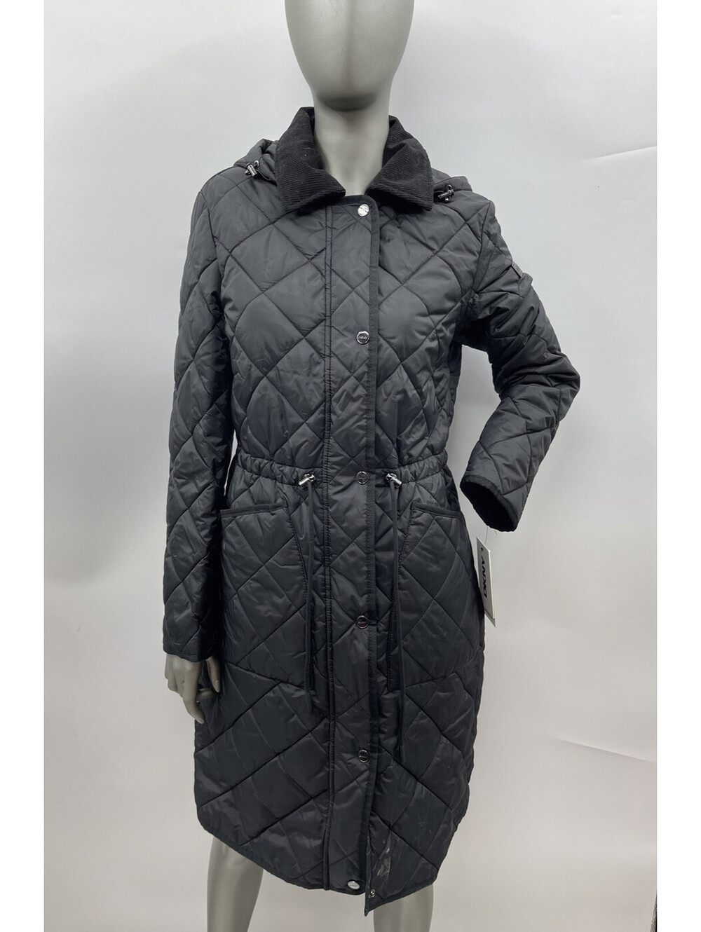 NWT DKNY women's corduroy-collar quilted anorak coat Color Black Size XS